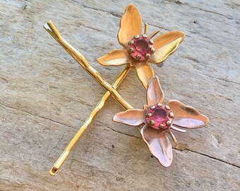 Vintage Pink Butterfly Hairpins Bobby Pins 1950 1960 CORO Retro Bride Bridal Wedding Flower Girl Woodland Goddess  Gift