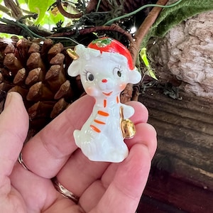 Vintage NAPCO Christmas Reindeer Figurine MCM 1960 1970 Anthropomorphic “Dasher” Candy Cane Scarf Bone China Japan Retro Kitsch Decor