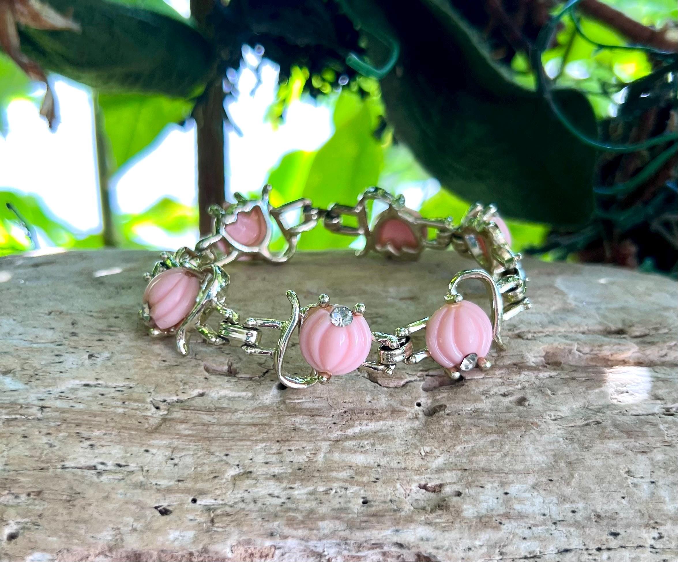 Vintage Pink Floral Bracelet MCM 1950 1960 Thermoset Retro