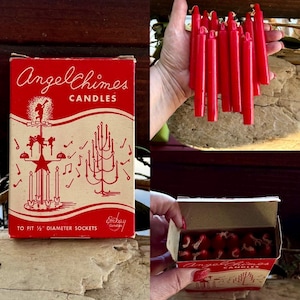 Vintage 1950 Candles Red Chimes Christmas Candle 4” NOEL Emkay Holder Replacement Candle Holt Howard Swedish Angel Valentine Set 12 NOS