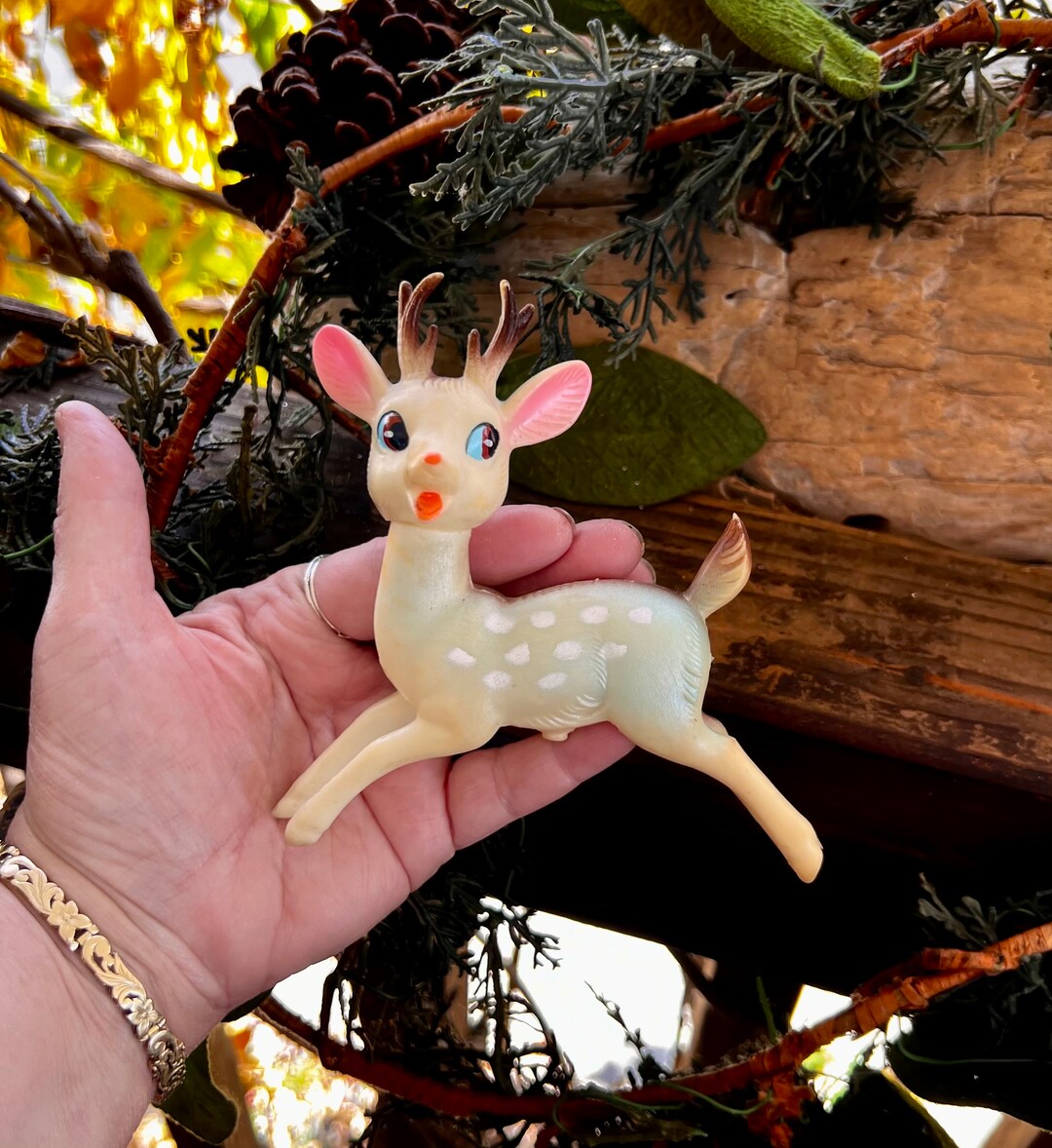 Vintage Blue Reindeer Deer Christmas Ornament W/bell Swivel Head 1960