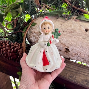Vintage NAPCO Candy Cane Christmas Planter Ceramic MCM 1950 Victorian Girl Planter Vase Candy Cane Holder Japan Retro Kitsch Decor