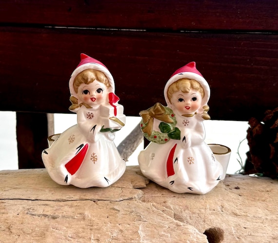 Vintage NAPCO Angel Christmas Candleholder 1950 MCM Retro Ceramic