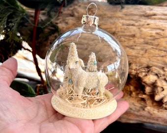 Vintage Christmas MCM 1950 Milk Glass Santa Lantern Twinkle