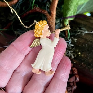 Vintage Celluloid Angel Christmas Ornament MCM 1940 1950 Angel Christmas Tree Plastic West Germany Feather Tree Angel Retro Kitsch Decor
