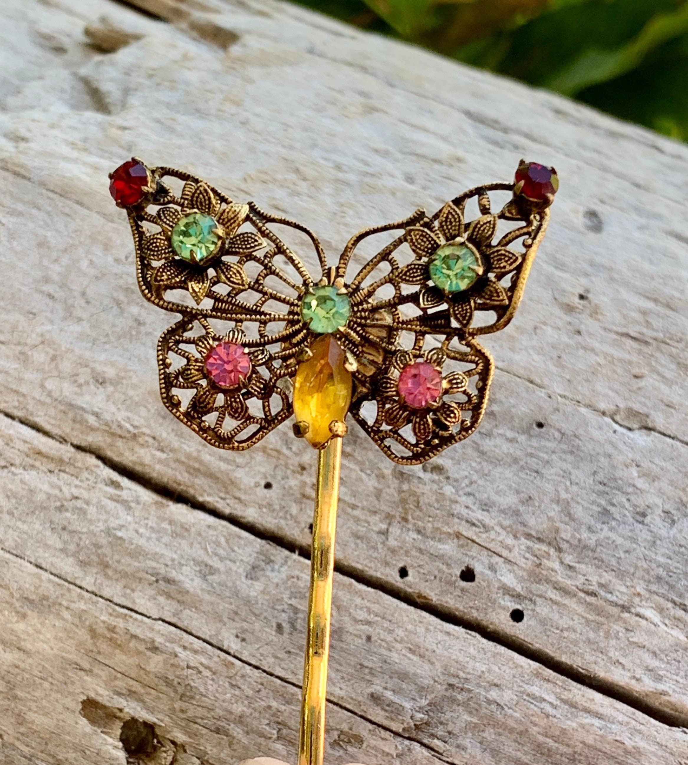 Vintage cloisonné deep red butterfly hairpin accessory il_fullxfull.6036501379_acll.jpg main image 4
