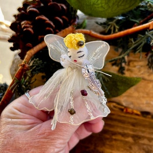 Vintage Spun Cotton Angel Christmas Ornament MCM Tulle Angel 1950 1960 Pipe Cleaner Feather Tree Japan Retro Kitsch Valentine’s Day Decor