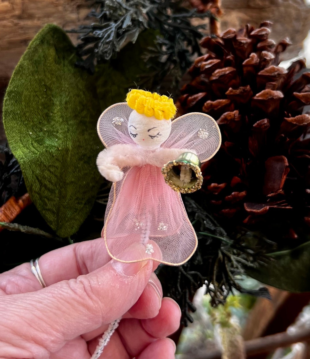 Vintage Pink Angel Christmas Ornament Tulle Angel Ornament 1950 1960 ...