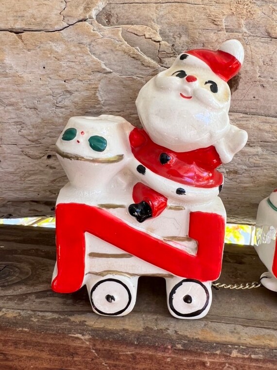 Vintage NOEL Christmas Candleholder 1950 MCM Santa Train Christmas