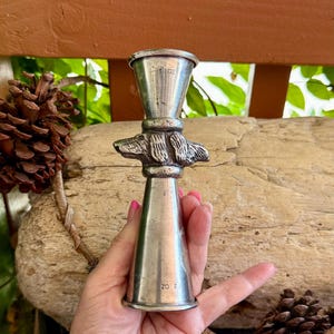 Vintage Pottery Barn Figural Hunting Dog Spaniel Double Sided Jigger Shot Barware Tool Woodland Forest Mountain Home Decor RARE