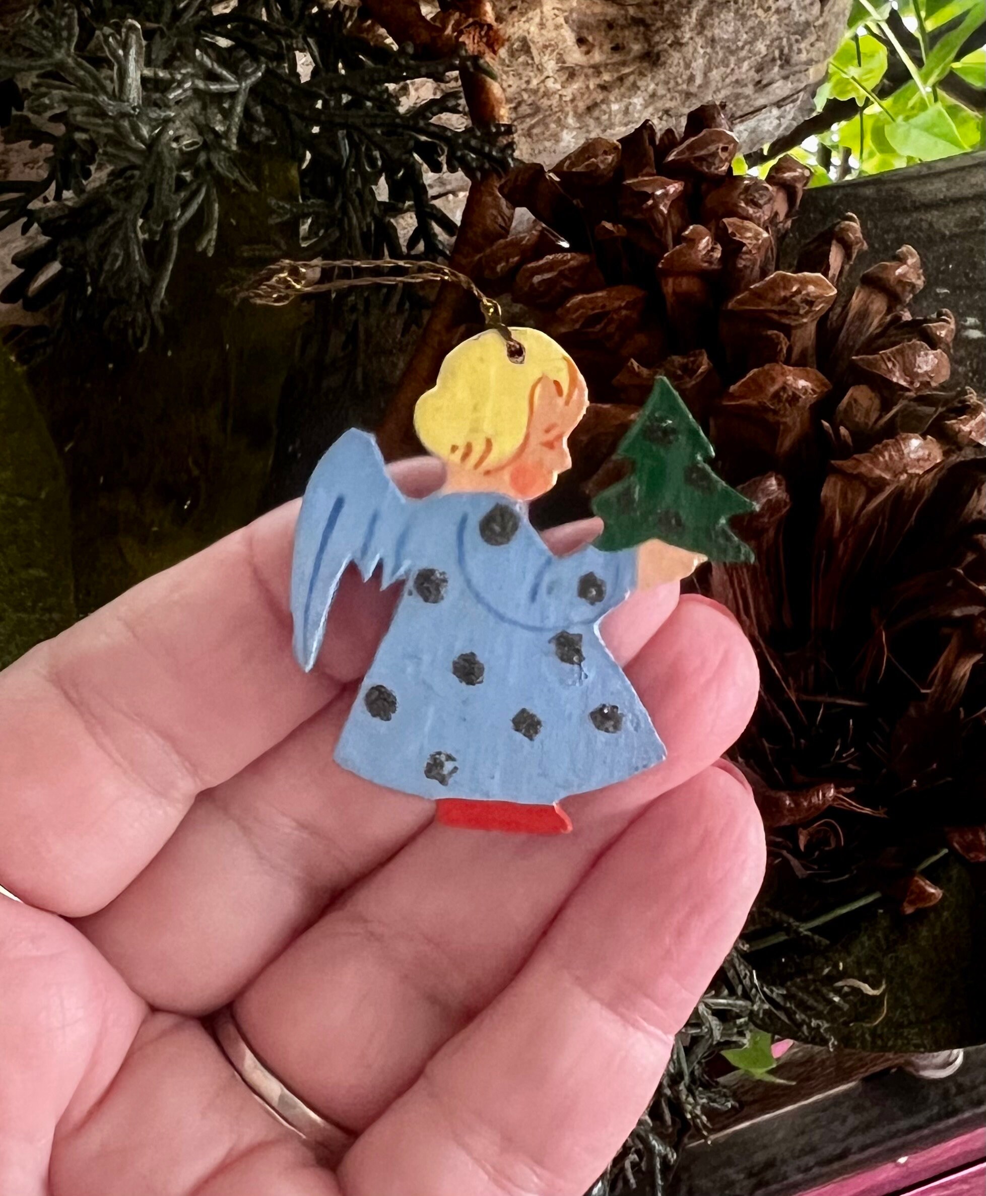 Vintage Erzgebirge Angel Christmas Ornaments Wood Wooden MCM