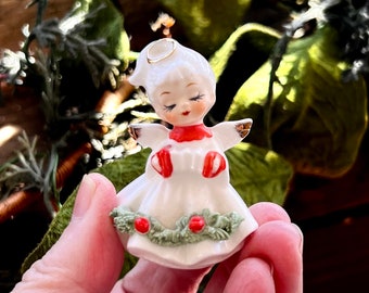 Vintage Napco Christmas Angel Figurine 1960 1970 Ceramic Angel Girl MCM Retro Kitsch Musical Napcoware Winter Holiday Decor