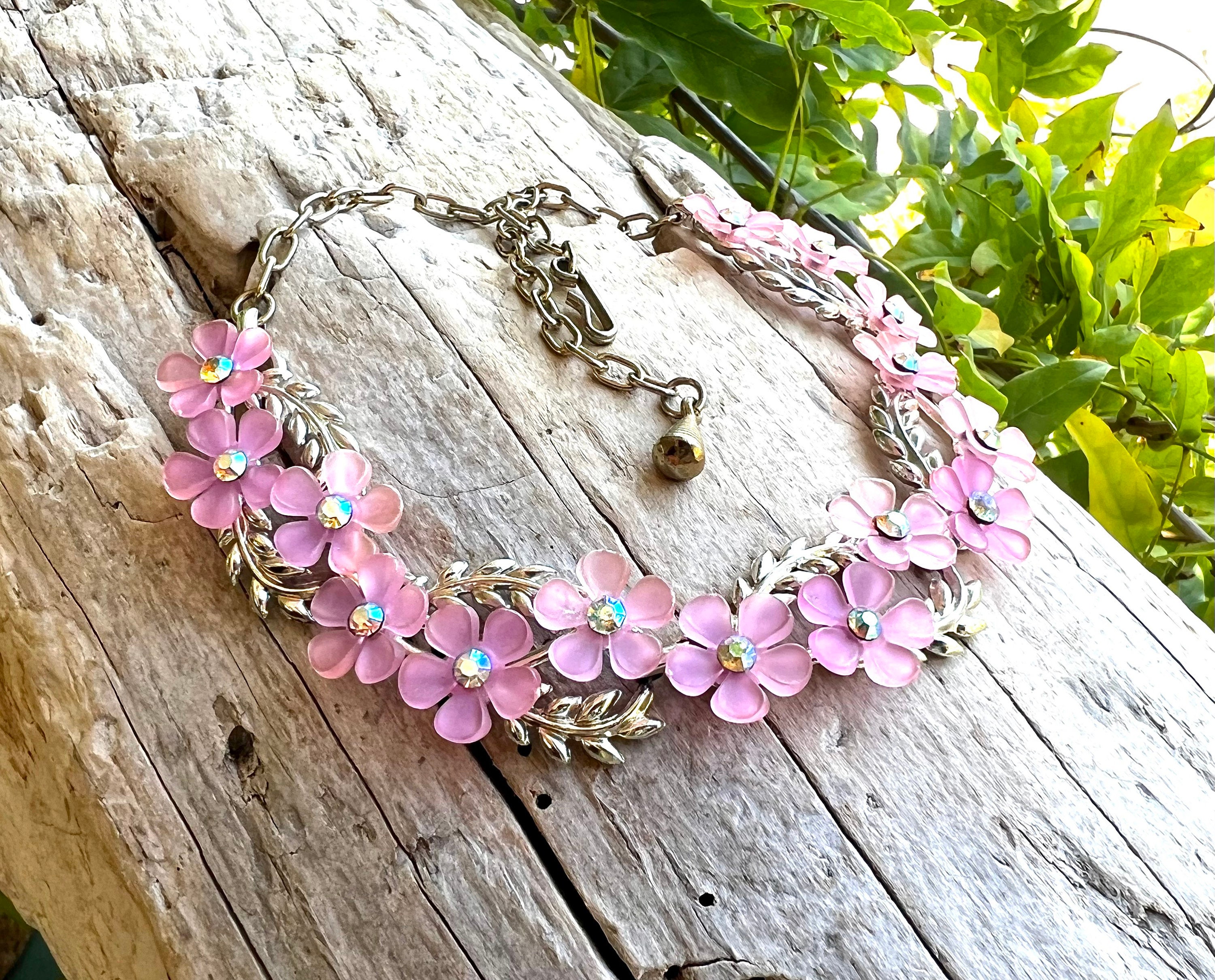 Vintage Lavender Floral Necklace Choker Necklace 1950 1960 Mid