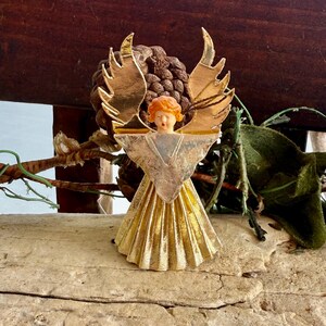 Vintage 1950 Foil Gold Angel Christmas Ornament West Germany