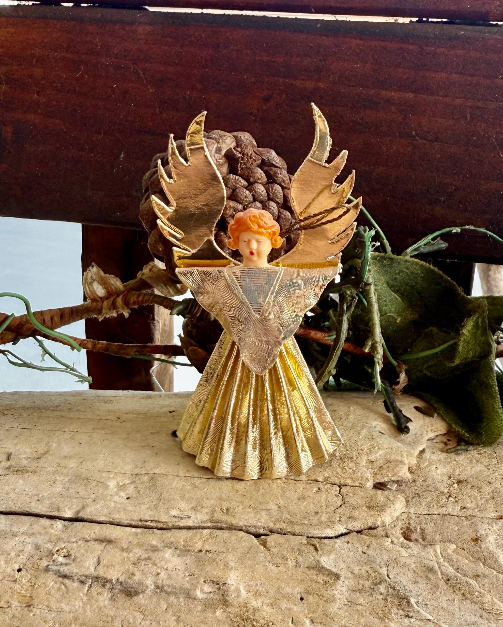 Vintage 1950 Foil Gold Angel Christmas Ornament West Germany