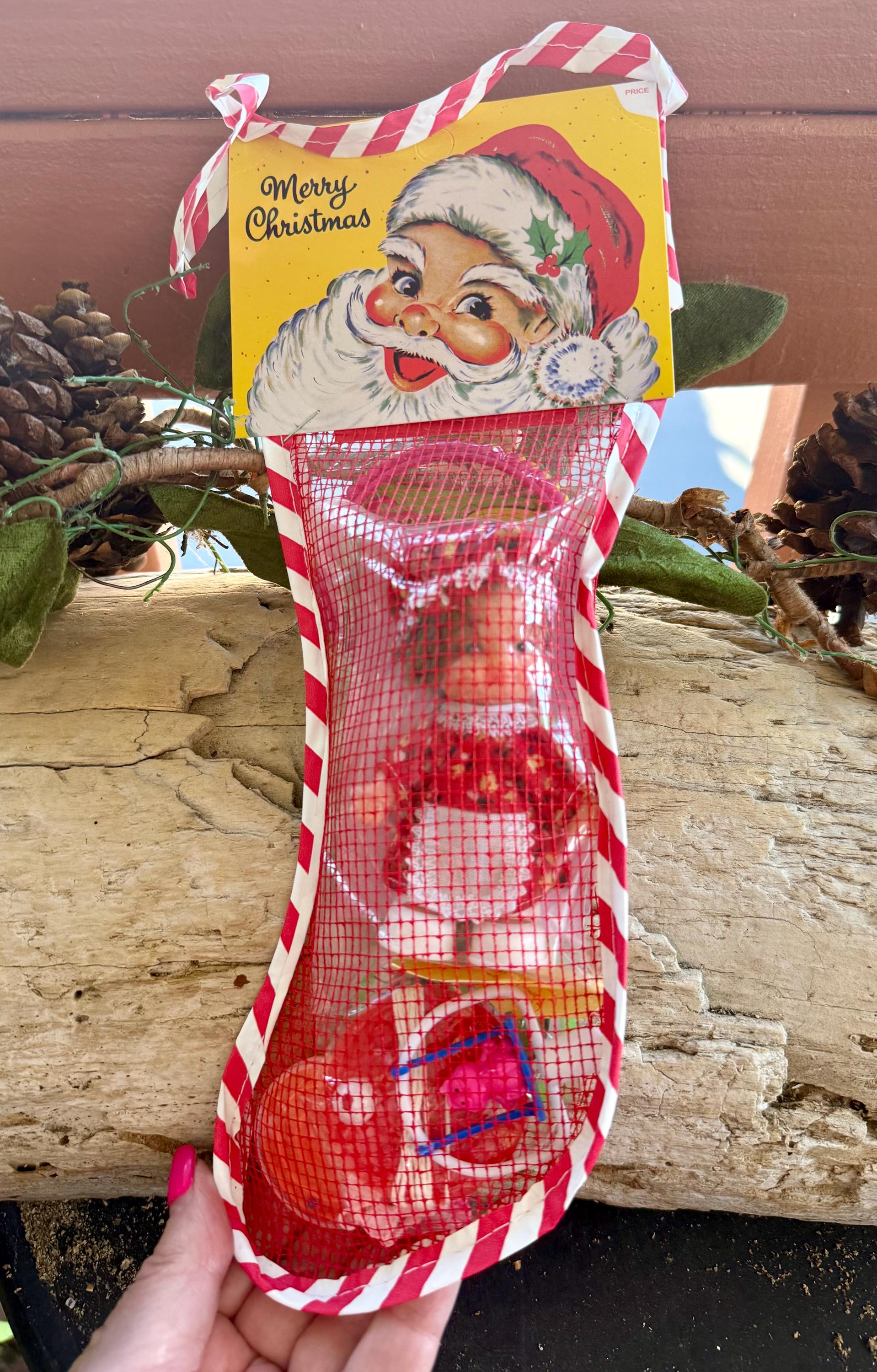 Vintage Toy Filled Girl Christmas Stocking 1950 1960 Red Rubber