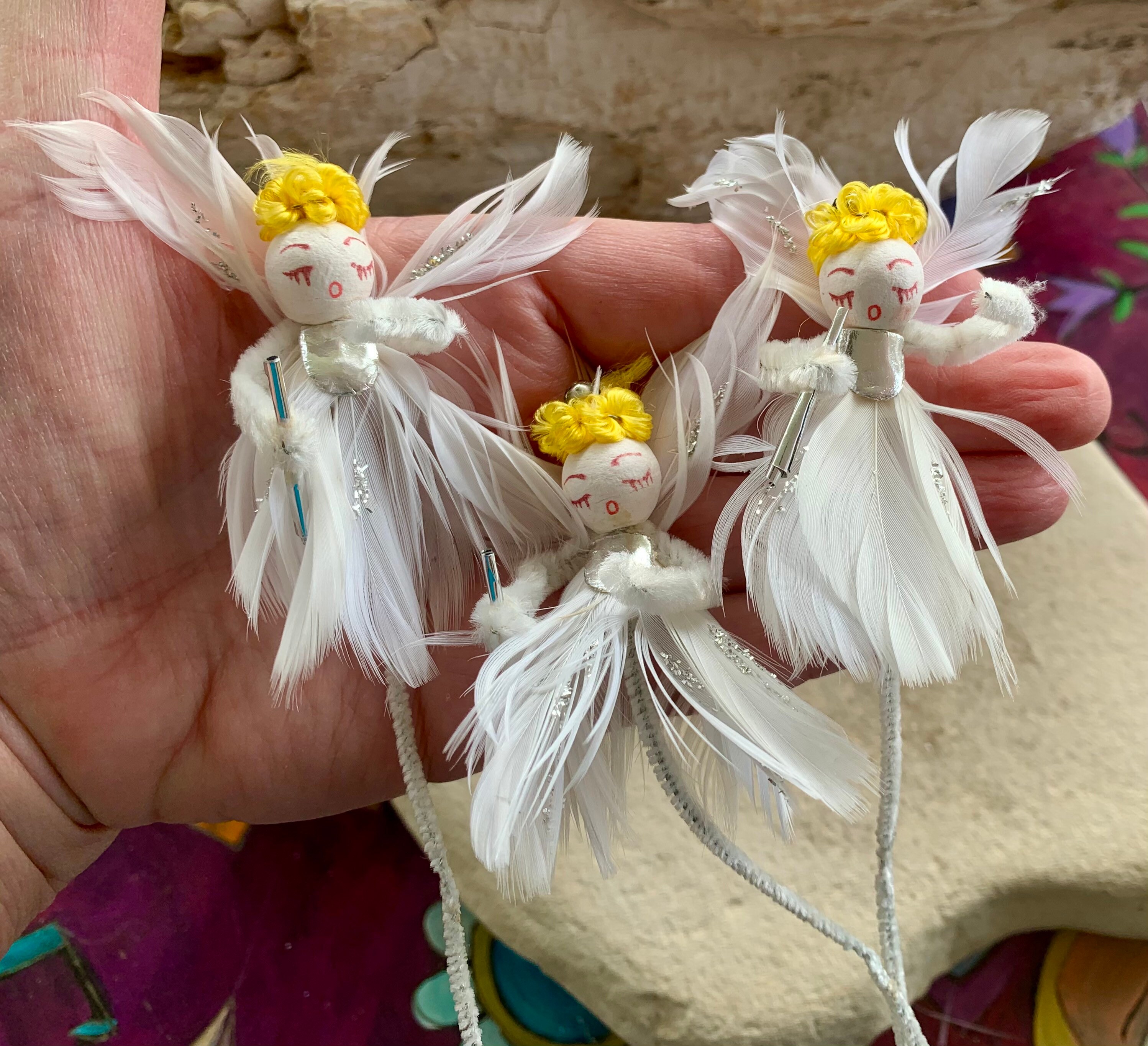 Vintage Musical Angel Pipe Cleaner Ornament White Feather Etsy