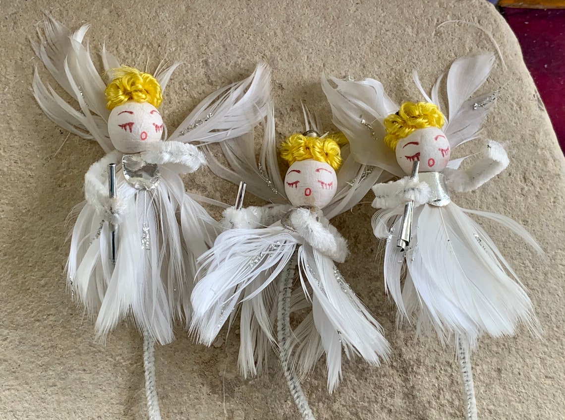 Vintage Musical Angel Pipe Cleaner Ornament White Feather Etsy
