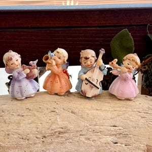 Vintage LEFTON Angel Christmas Figurine 1950 MCM Angel Bird Harp Cello Flute Horn Bird Retro Kitsch Ceramic Angel Japan Easter Gift Set 4
