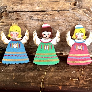 Vintage Erzgebirge Angel Christmas Ornament MCM 1950 1960 Wooden Angel East Germany Wood Feather Tree Retro Decor Set 5 Country Christmas