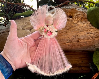 Vintage Angel Tree Top Topper Christmas Ornament 1960 1970 Pink Angel Floral Feather Tree Topper 8” Retro Kitsch Spring Easter Decor MINT