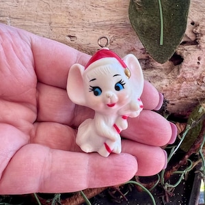 Ornamento vintage de rato de bengala de doce de Natal, estatueta de rato de plástico NAPCO, 1960-1970, presente Napcoware, decoração retrô kitsch para feriados de inverno