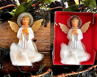 Vintage 1960 1970 Angel Christmas Tree Topper MCM Plastic Angel Topper Glitter Angel Topper Top  Retro Kitsch Valentine Easter Decor IOB