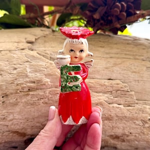 eBay Vintage Poinsétia Comodoro Anjo Substituição Carta NOEL Cerâmica Anjo Castiçal Castiçal “E” SUBSTITUIÇÃO Anjo Castiçal