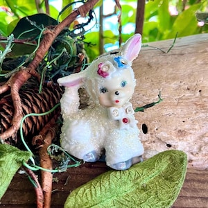 Vintage Anthropomorphic Sugar Lamb Figurine 1950 MCM Ceramic Sugared Floral Lamb Rabbit Japan Retro Kitsch Lamb Spring Easter Decor