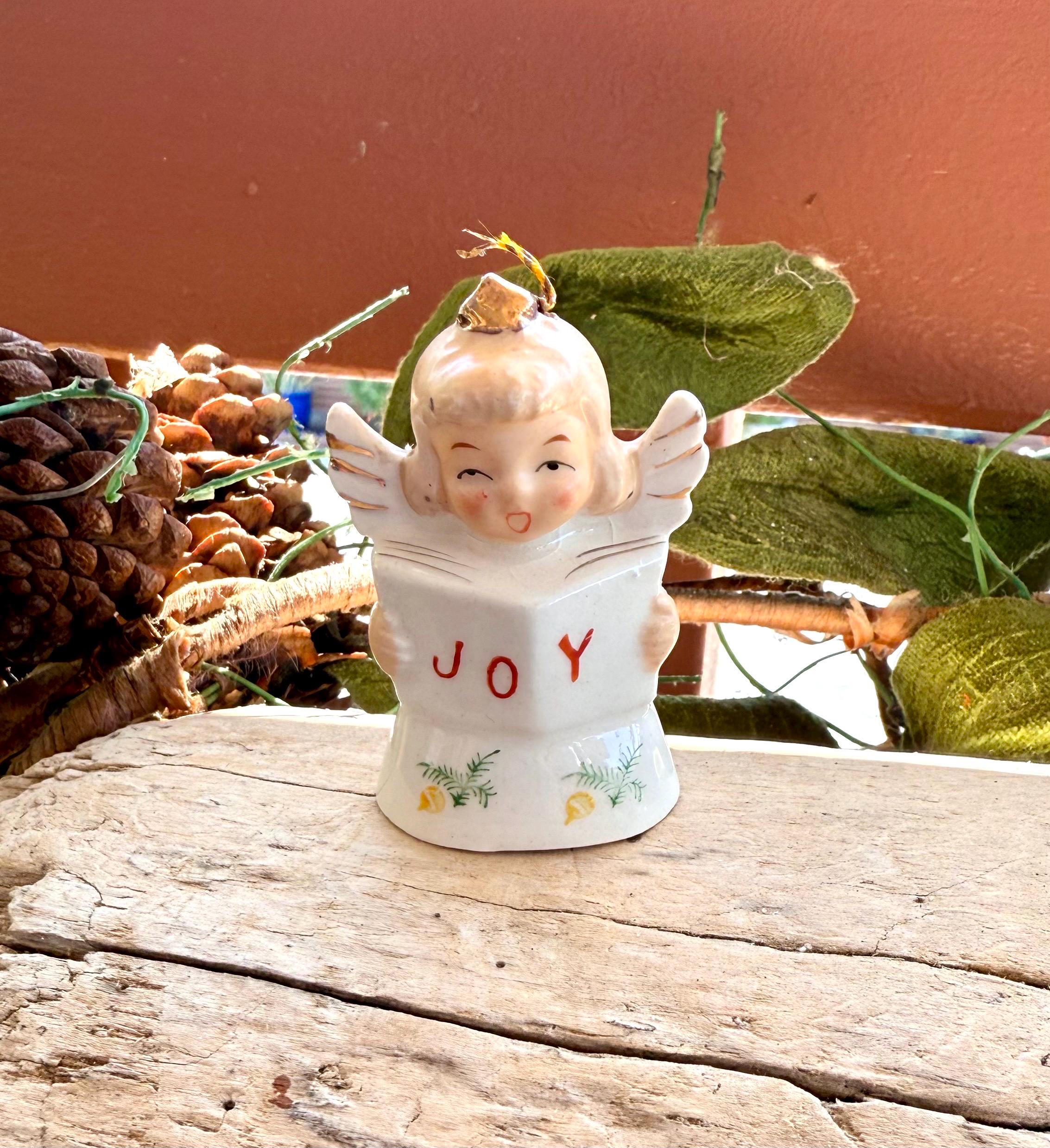 Vintage JOY Angel Christmas Bell Ornament 1940 1950 MCM Angel