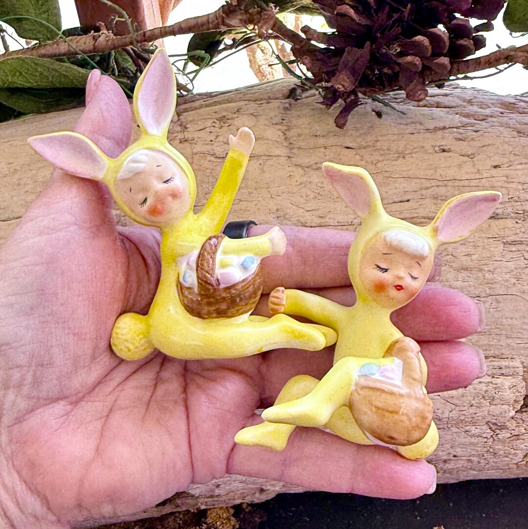 Lloyd's Antiques イエローバニー　オブジェ 　イースター 置物 Vintage Holt Howard Bunny Candle Climber Hugger 1950 Mid Century