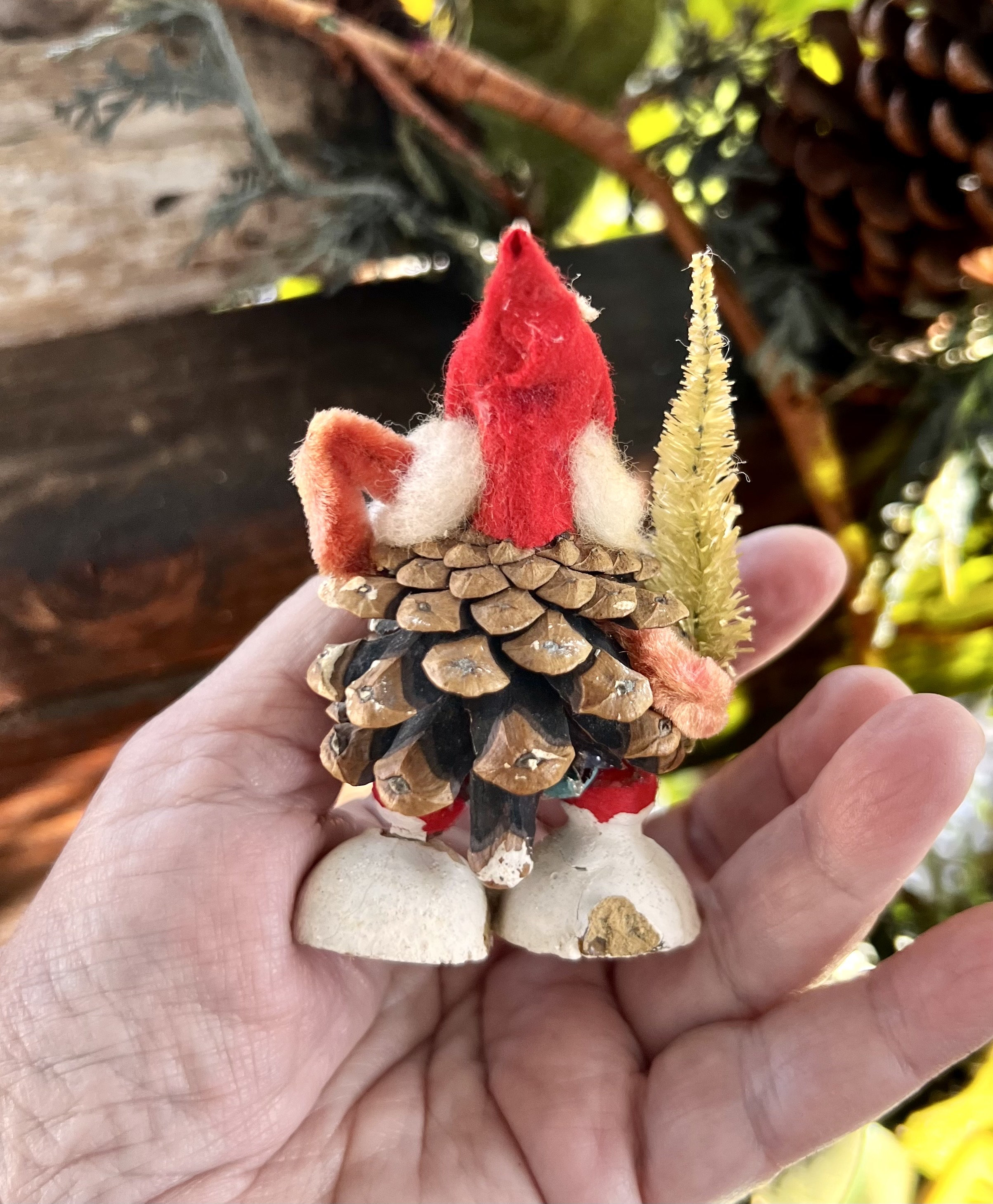 Vintage Santa Gnome Christmas Ornament 1950 1960 Santa Spun