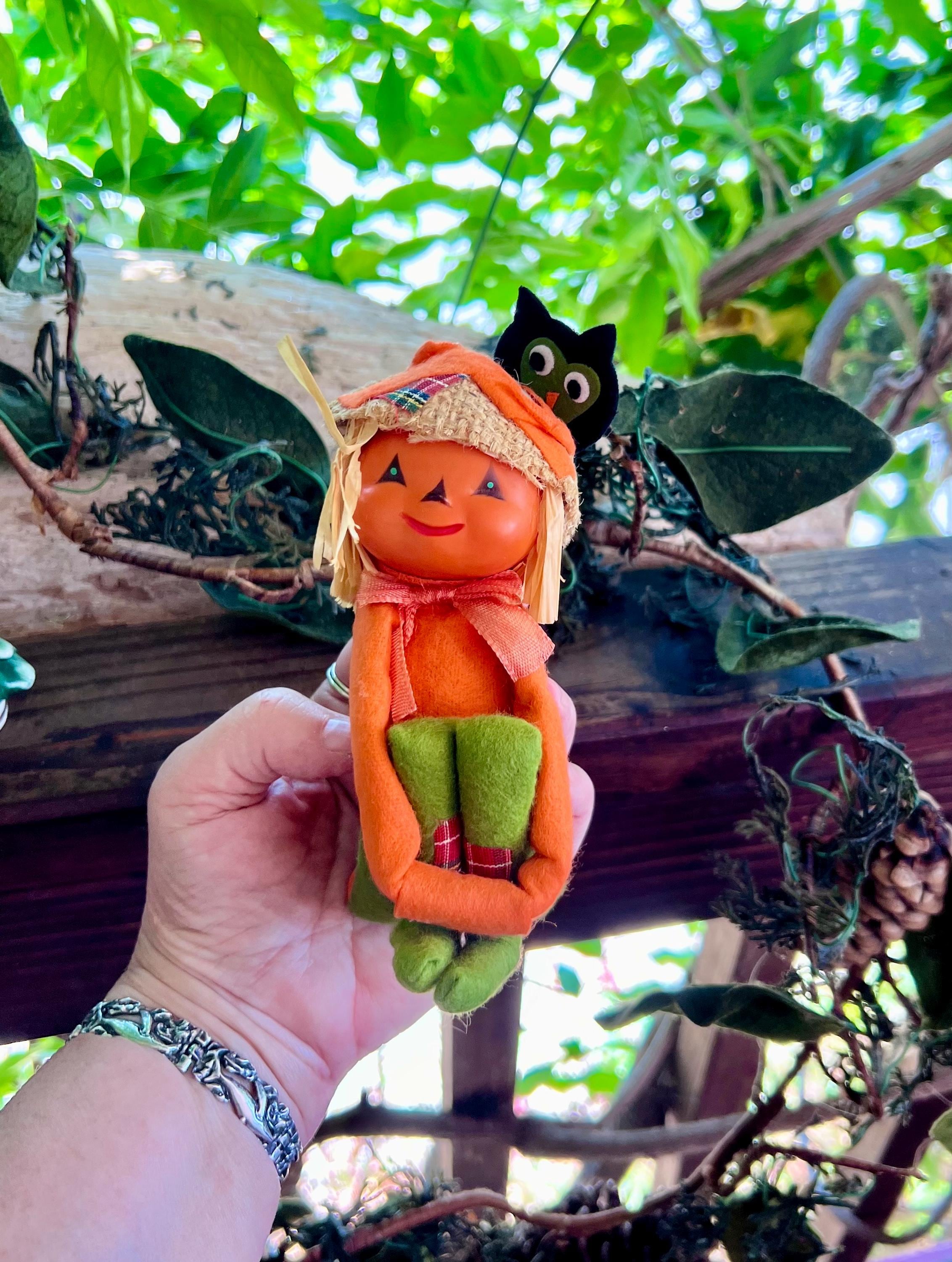Vintage Pumpkin Knee Hugger Plastic Ornament MCM 1950 1960 Retro