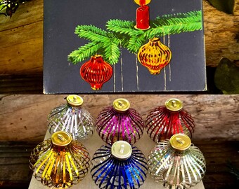 Vintage Foil Christmas Ornament MCM 1940 1950 Automic Sputnik Foil Tinsel Lantern Germany German Retro Kitsch Decor Set 6 IOB #3