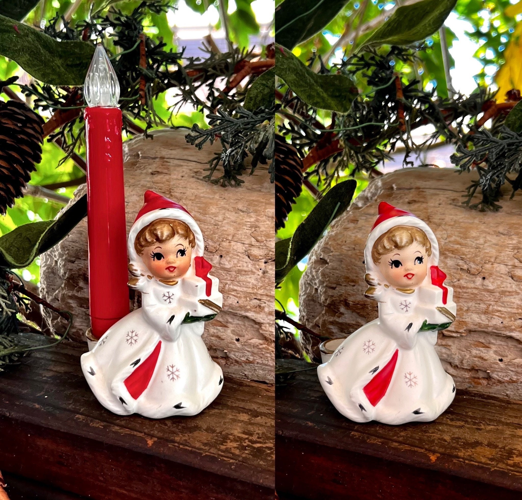 Vintage NAPCO Angel Candleholder 1950 MCM Retro Ceramic Christmas