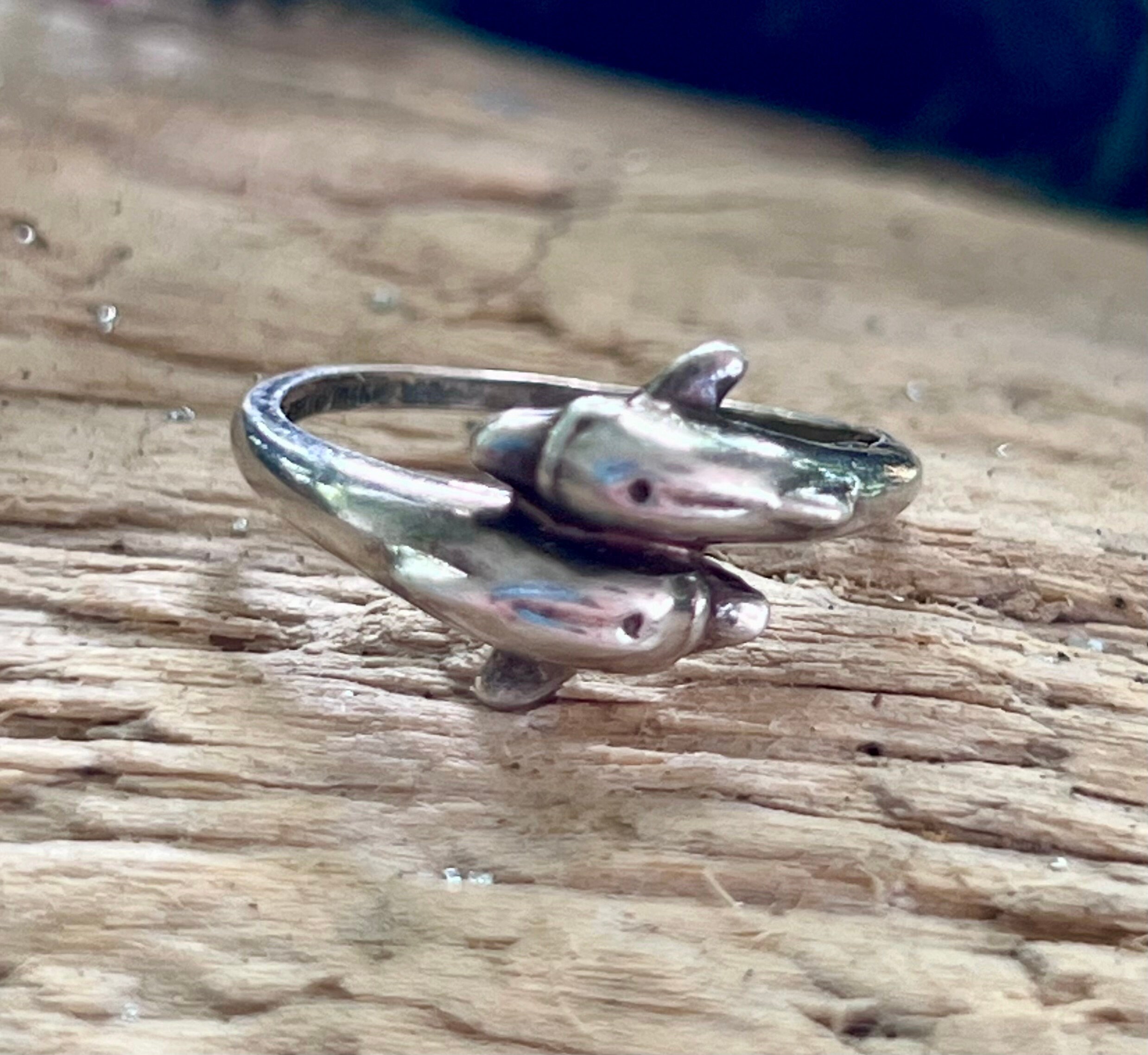 Vintage Kabana Sterling Silver Dolphin Ring Black Onyx Size‎ 4.5