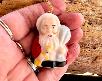 Vintage MCM Santa Bell Christmas Ornament Retro Santa Baby Doll Ornament 1940 1950 Retro Santa Bell Ceramic Santa Japan Kitsch Decor