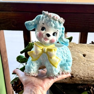 Vintage 1960 1961 Spaghett Trim Blue Lamb Planter MCM RELPO Samson