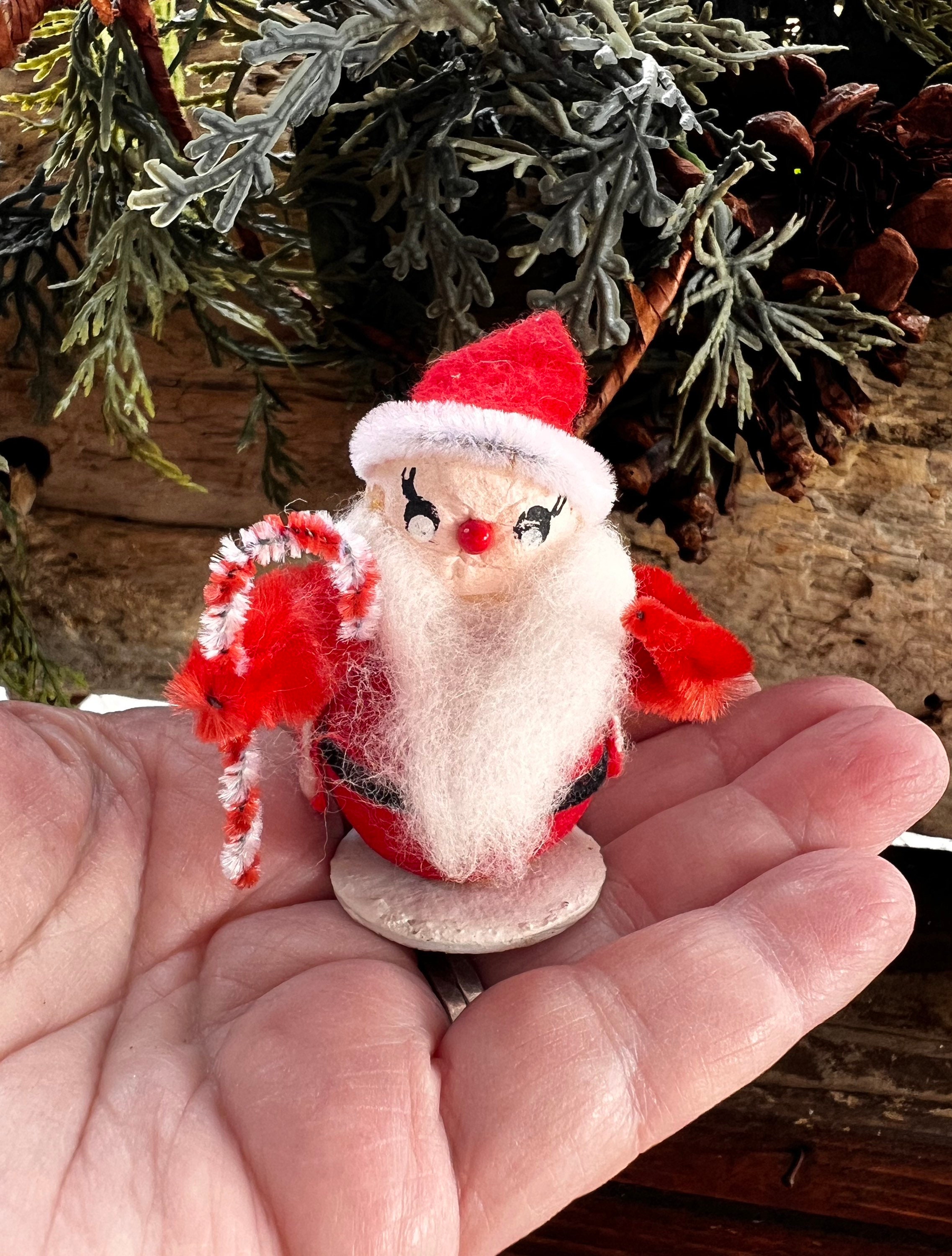Vintage Santa Christmas Ornament 1940 1950 Retro Spun Cotton Santa