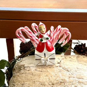 Vintage 1950 Christmas Angel Planter Vase MCM Mid Century Victorian Choir Girl Gift Planter Candy Cane Holder Japan Retro Kitsch Decor
