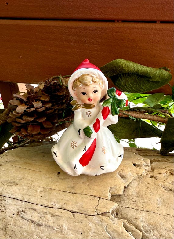 Vintage NAPCO Christmas Girl Figurine 1950 Mid Century Ceramic