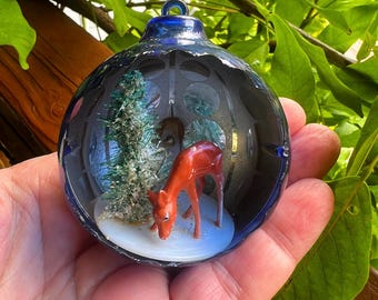 Vintage JewelBrite Deer Fawn Bottle Brush Tree Reflector Christmas Ornament 1960 1970 Retro Kitsch MCM RARE