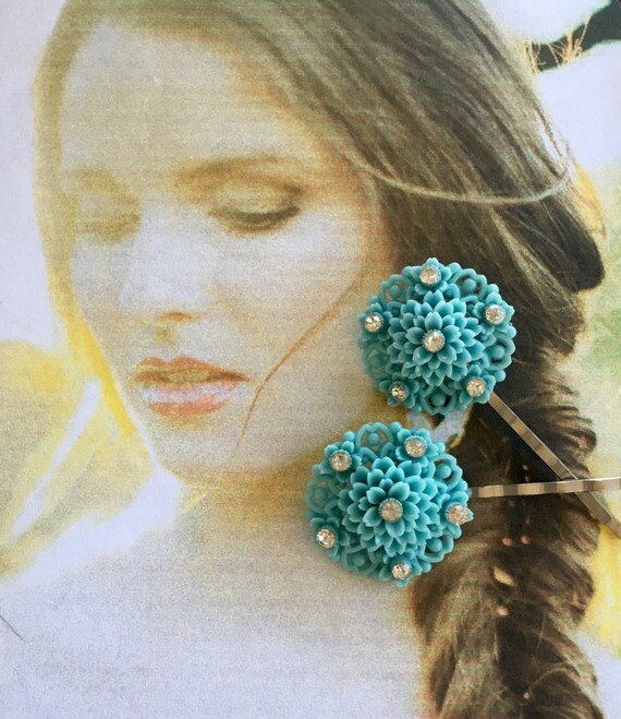 Decorative Hair Pins Jewelry 1940 S Turquoise Aqua Blue Etsy