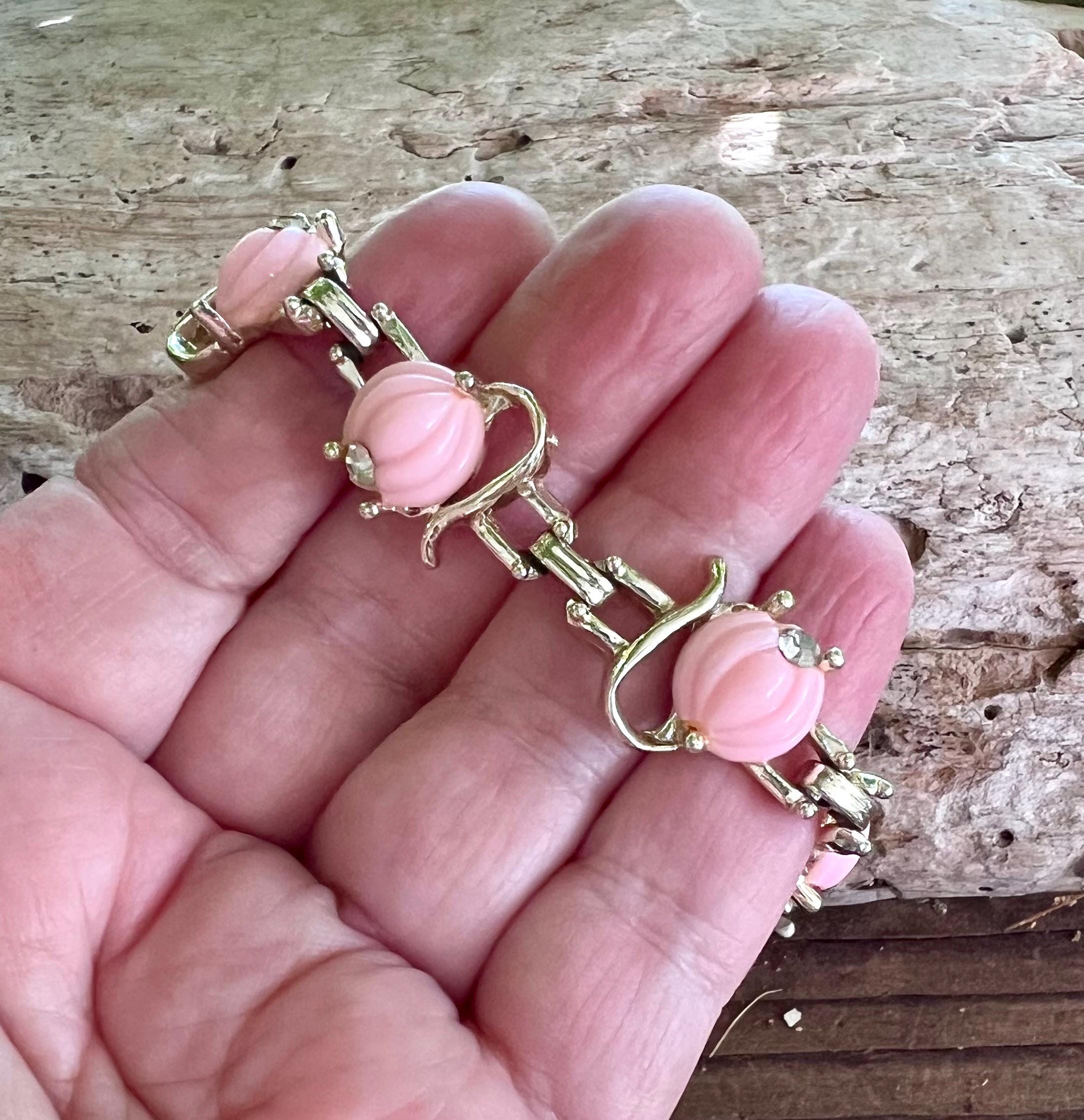 豪華で新しい Floral Pink Vintage Bracelet Retro Thermoset 1960 1950 MCM その他
