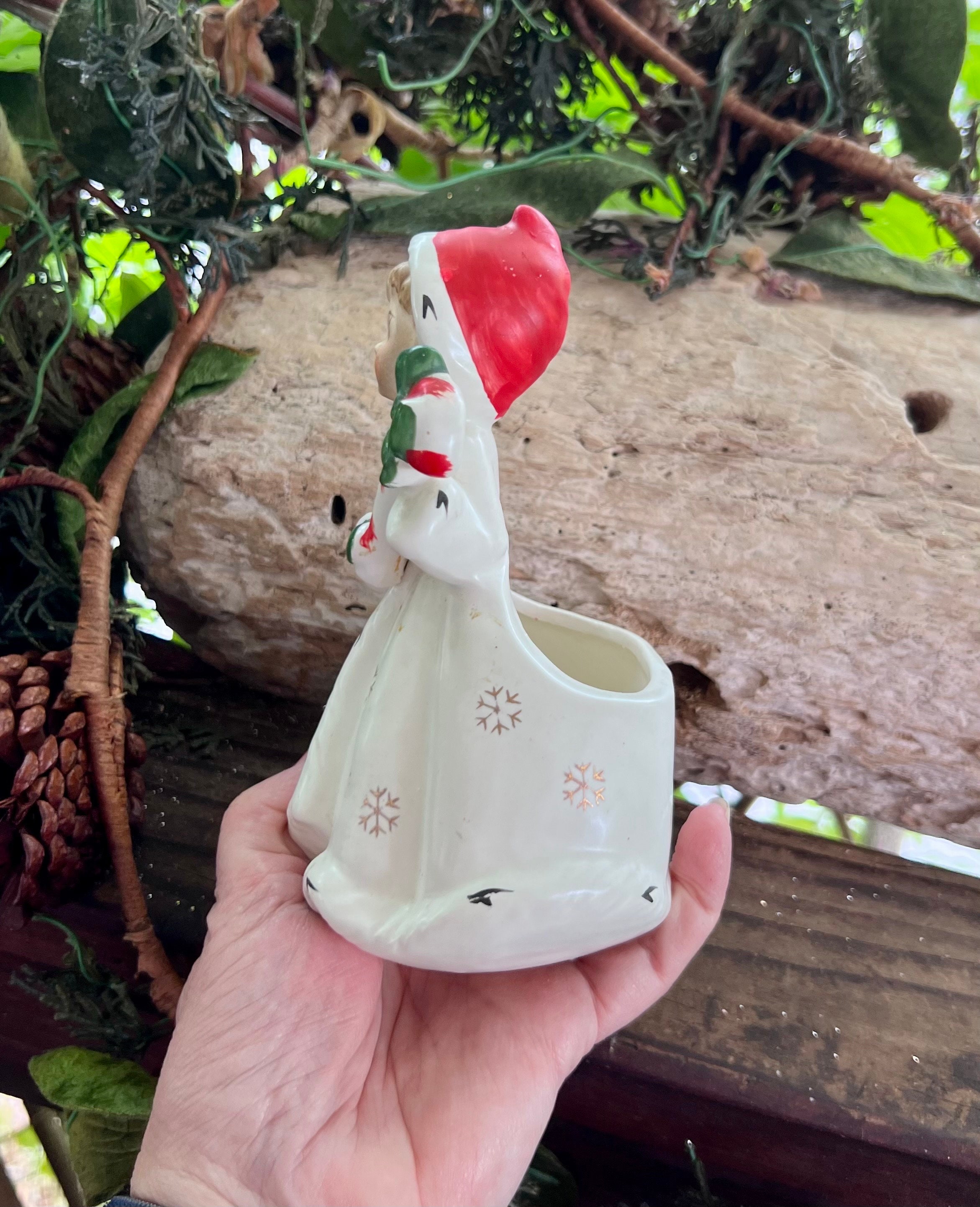 Vintage 1950 NAPCO Christmas Girl Planter: Mid Century Ceramic