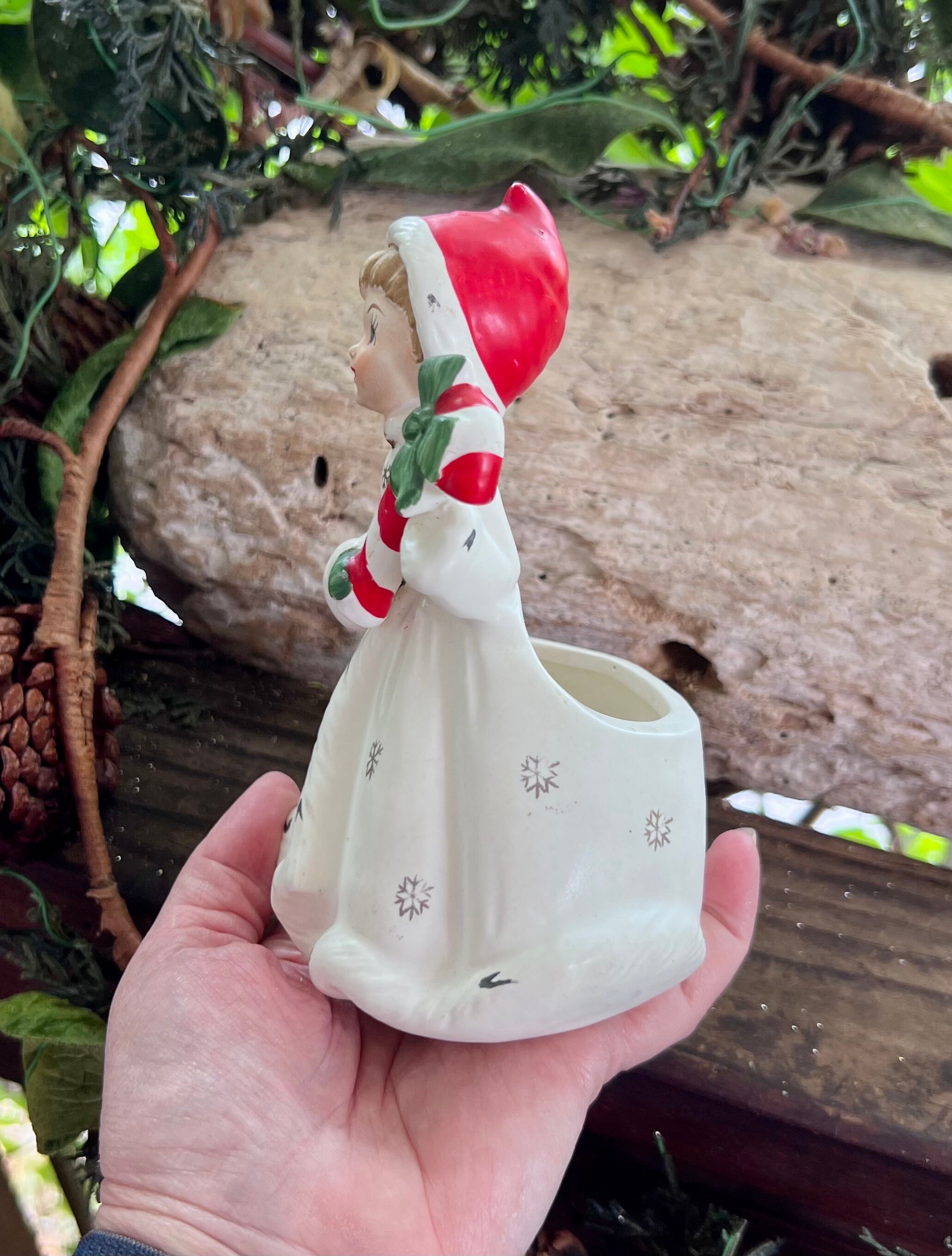 ヴィンテージ　クリスマス　ガール・プランター ヴィンテージ NAPCO キャンディケイン クリスマスプランター