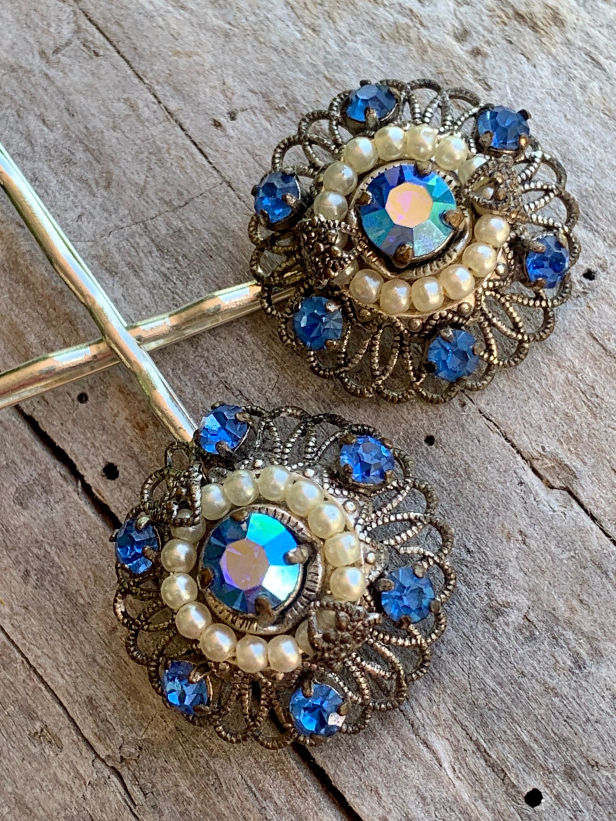 Vintage Blue Filigree Hairpins West Germany Hairpins Blue Etsy Hong Kong
