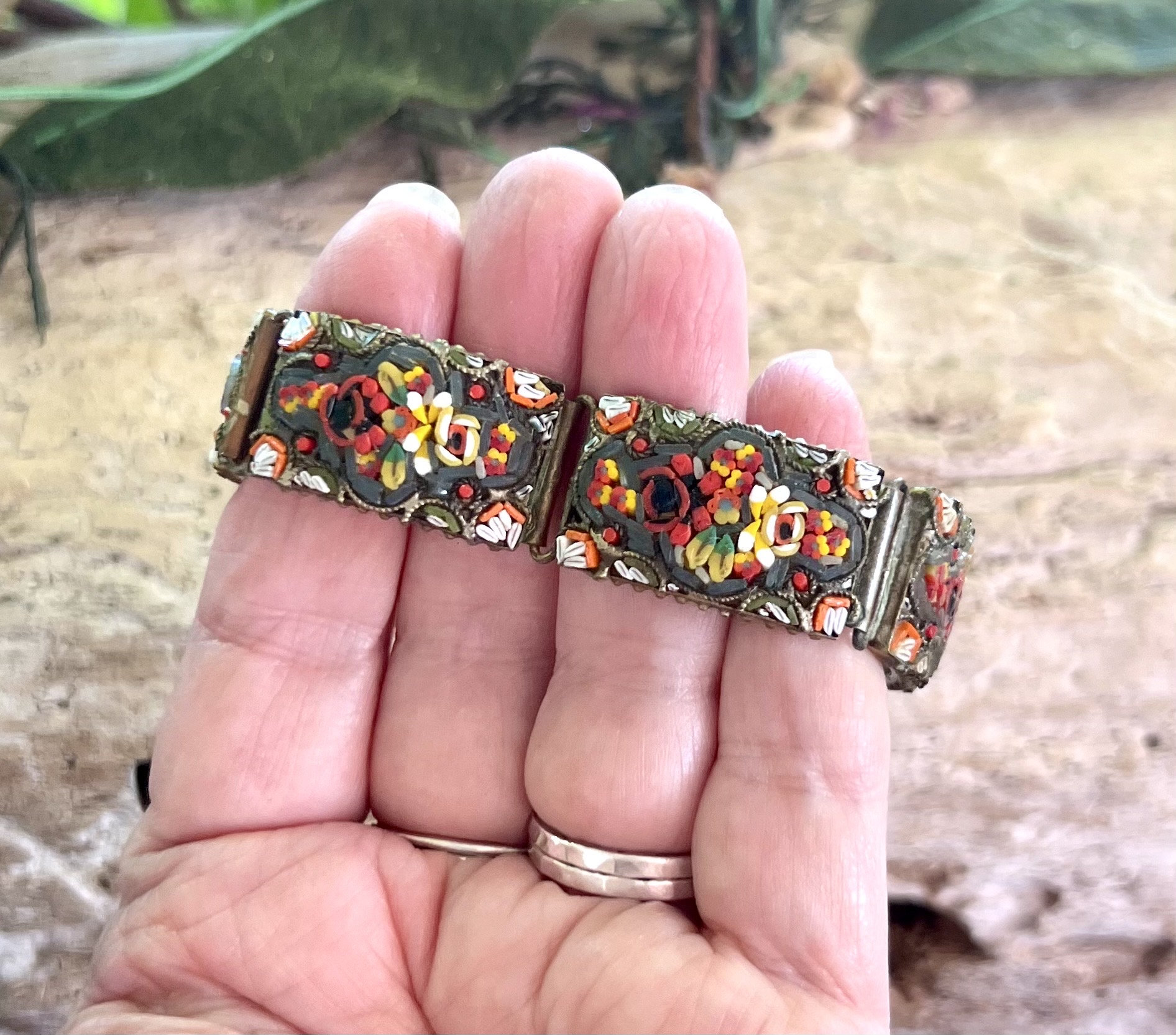 Vintage Micro Mosaic Rose Bracelet Victorian Floral Bracelet 1930