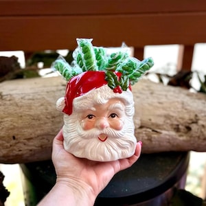 Vintage Santa Christmas Planter 1950 1960 PARMA by AAI Santa Xmas Planter MCM Santa Candy Cane Holder Retro Kitsch Ceramic Japan