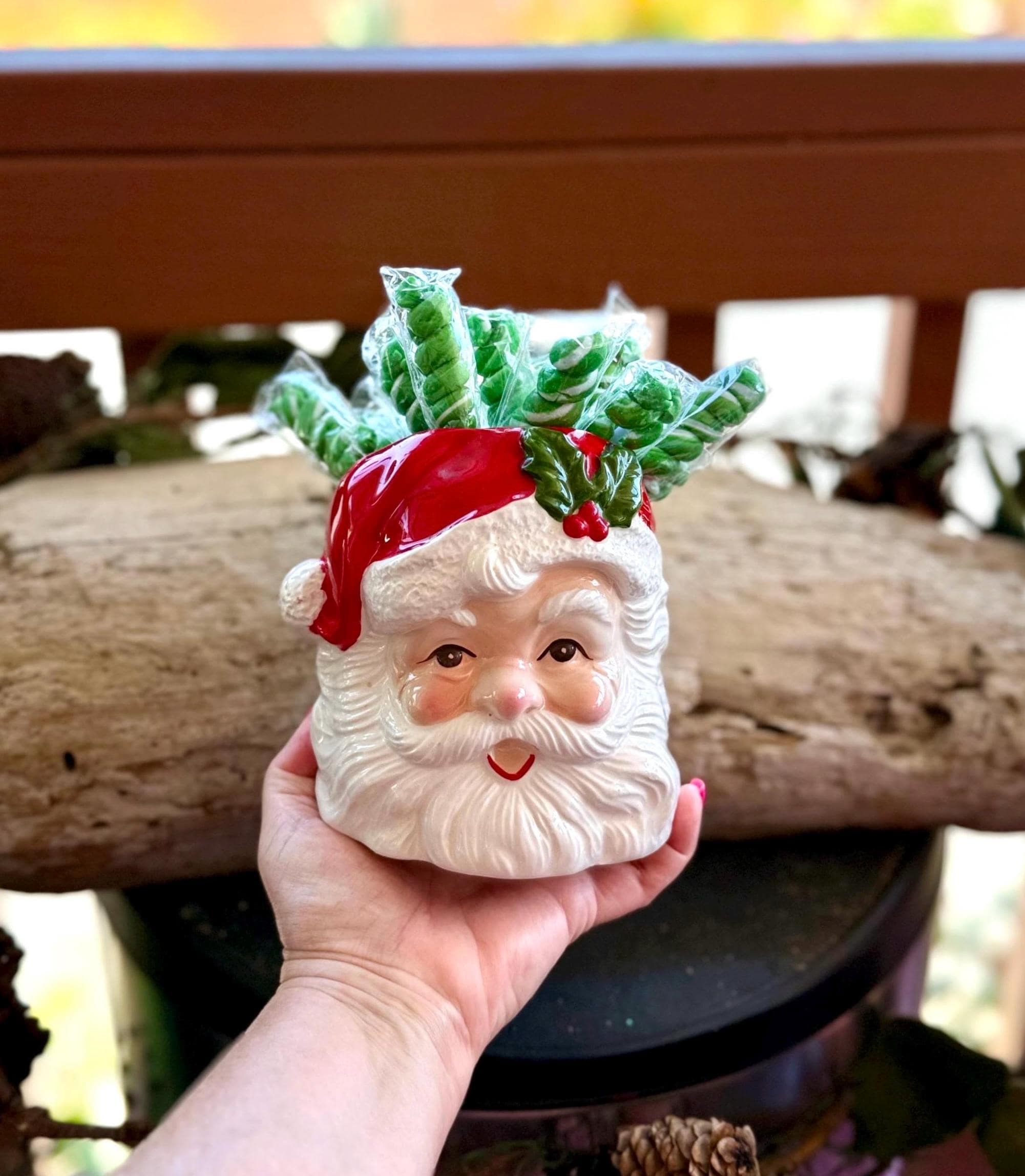 Vintage Santa Christmas Planter 1950 1960 Candy Cane Holder Santa